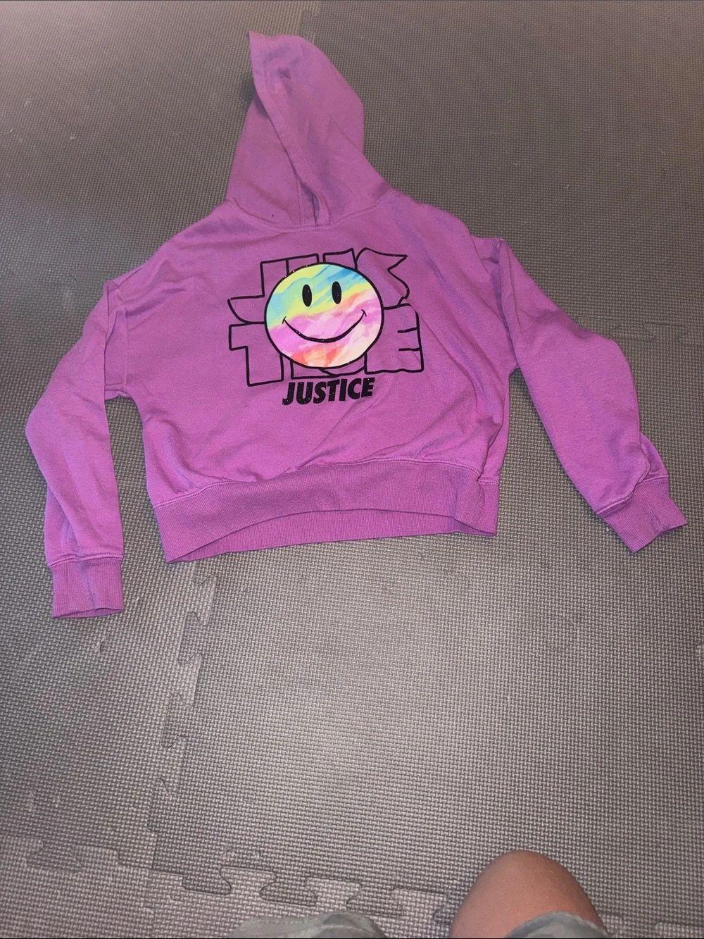 Justice Pink Purple Hoodie & Joggers Set with Smiley Patch